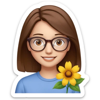 Hawaii female with fair skin. Shoulder length straight brown hair. Brown eyes with glasses. Flower in hair sticker