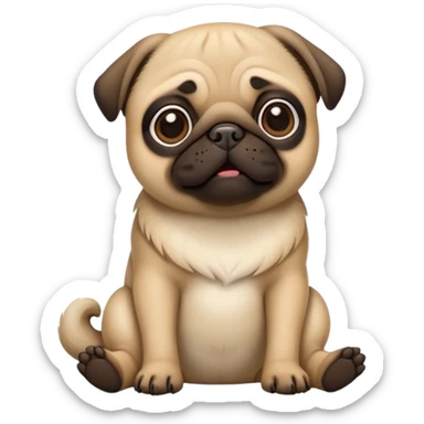 cinematic-[pug]-realistic-full-body-sitting-emoji,-tail-resting-loosely-beside-its-paws,-head-tilted-dramatically, -sleek-[fawn]-fur,-simplified-yet-realistic-focused-features,-highly-detailed,-glowing-with-an-almost-sarcastic-glow sticker