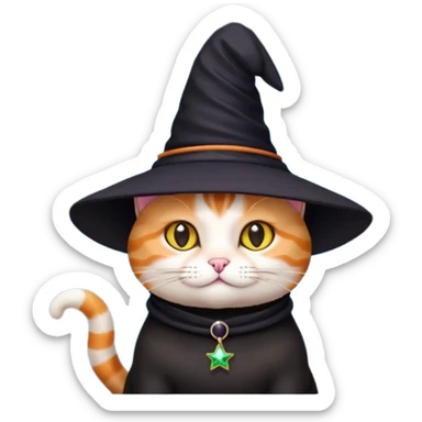 Cat with a witch hat and stars sticker