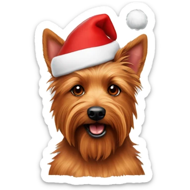 Red australian terrier dog with a santa hat sticker