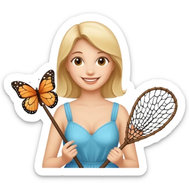 woman holding butterfly net sticker