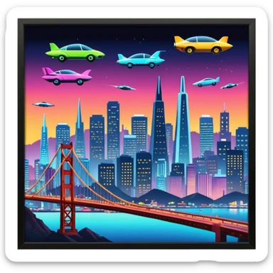 create an image of san francisco skyline in the tech future sticker