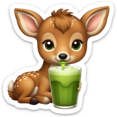 baby deer drinking matcha sticker
