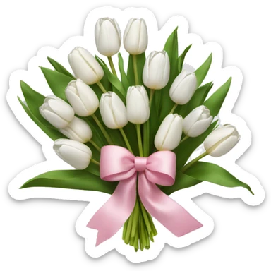bouquet of white tulips and some pink tulips with a bow around it sticker