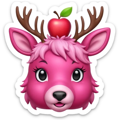 cute pink deer with apple on head sticker