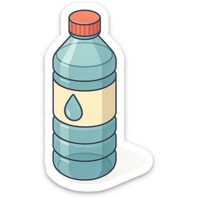 detailed 2D isometric illustration of a bottle of water with shadows and highlights, clean contours, soft lighting, transparent background sticker