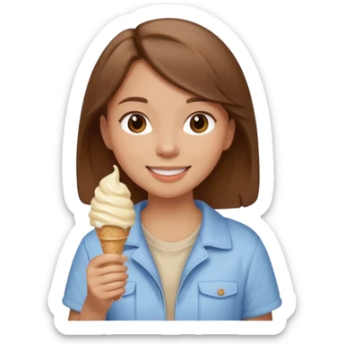 Un fille  brune au vêtement  beige qui mange une glace sticker