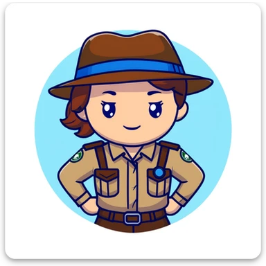 white woman park ranger with brown hair and blue eyes in a nature background sticker