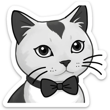 black and white cat with bow sticker
