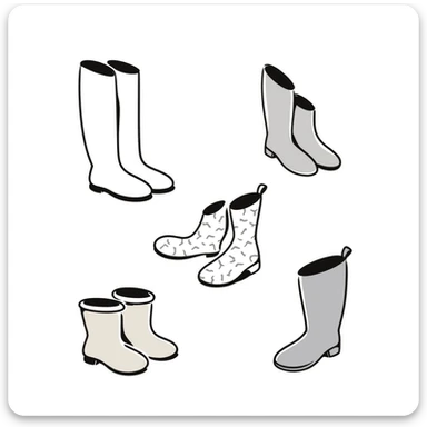 Rubber rain boots/wellington boots in pastel colors (dd9fb0, ffc6d3, a3bfc9, c4bee2, f1b091), hand-drawn doodle style sticker