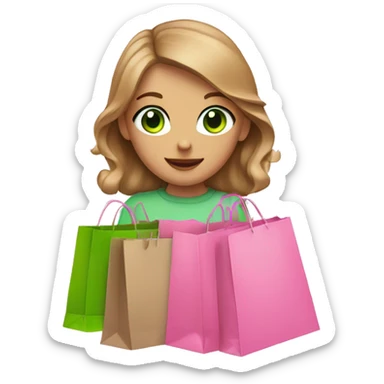 cute light brown hair with green eyes wearing pink surrounded by pink shopping bags sticker