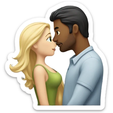 Dark hair man kissing a blond hair woman sticker