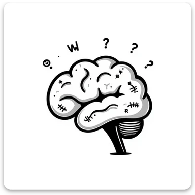 hand-drawn emoji with a brain and digital elements, showing AI thinking sticker