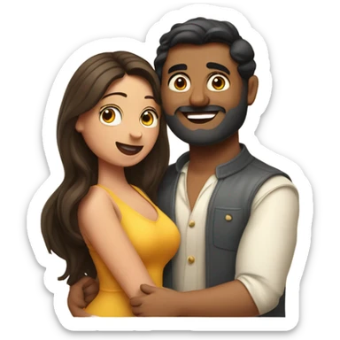 Curvy brunette woman flirting with Indian man  sticker