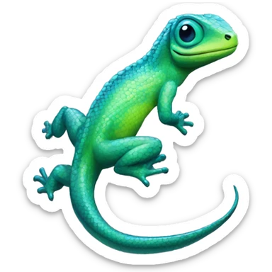 A Cyan Shiny Glossy Lizard-Reptile-Salamandrian-Fakémon with dark-blue patterns and light-green belly Full Body sticker