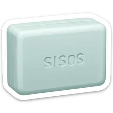 minimalist solid off-white soap block, rectangular with rounded corners, matte chalky surface, dense texture, subtle ridges or embossed logo on top, no packaging, no bubbles, soft lighting, subtle shadows, emoji scale sticker