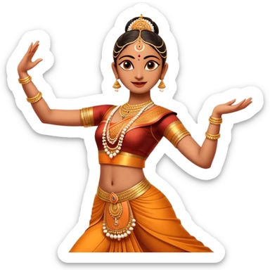 cinematic-realistic-bharatanatyam-dance-emoji,-depicted-as-an-elegant-classical-indian-dance-performance-with-graceful-poses,-intricate-costumes,-and-expressive-hand-gestures,-rendered-with-rich-textures-and-warm-dramatic-lighting, single dancer sticker