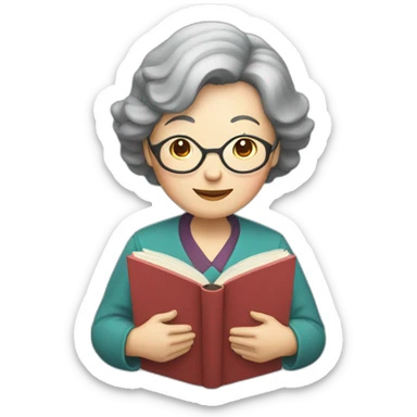 Older Chinese lady teacher held book standing sticker