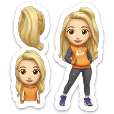 fille blonde au cheveux longs et boucles  avec un Nike tech fleece  sticker