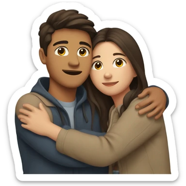 Young Filipino man young brunette woman hug sticker