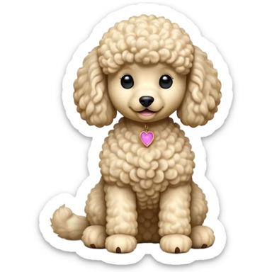 cinematic-[poodle]-realistic-full-body-sitting-emoji,-tail-resting-loosely-beside-its-paws,-head-tilted-dramatically, -curly-[cream]-fur,-simplified-yet-realistic-focused-features,-highly-detailed,-glowing-with-an-almost-sarcastic-glow sticker