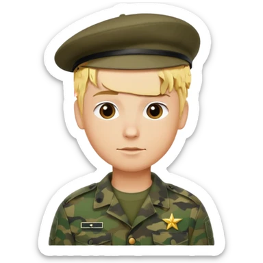 a soldier with short blonde hair in camo in a beret a man sticker