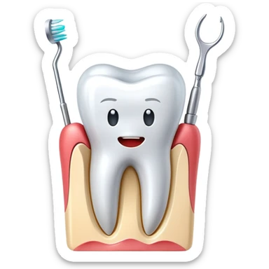 tooth with dental tools performing a root canal treatment, simple and clear sticker