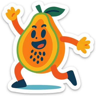 dancing papaya with energetic dance pose, fun and playful sticker