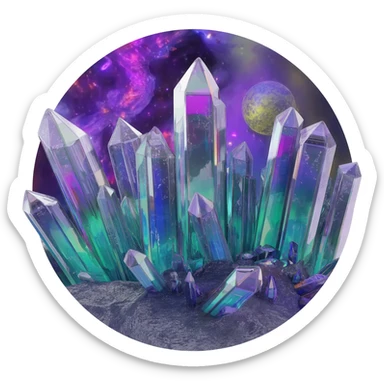 Epic rare complex iridescent crystallized extraterrestrial odd gloomy bioluminescent bizarre aesthetic-scenery sticker
