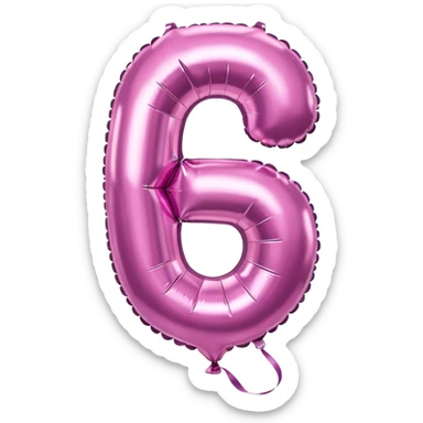 Pink foil balloon in the shape of a number six sticker