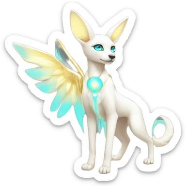 Shiny White Angelic Godly Ethereal Electric Albino Umbreon. cyan eyes and cyan markings. Golden Anubis-rings. full body sticker
