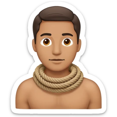 A man who has a rope on his neck sticker