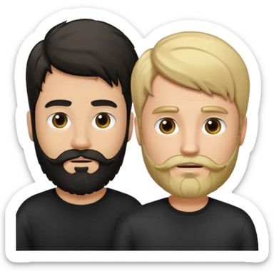 Man with a beard and long hair black gathered with another short-haired blond man whitout beard sticker