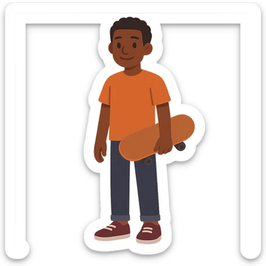 flat toon style black man holding a skateboard sticker
