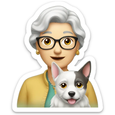 Vieille dame, avec un petit chien et un gros chat sticker