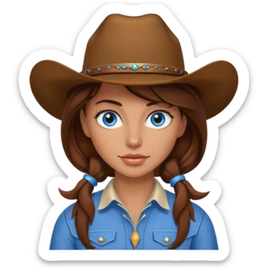 American cowgirl blue eyes brown hair sticker