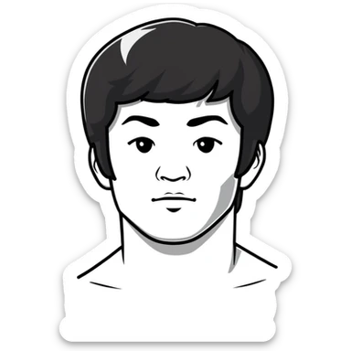 Bruce Lee with realistic facial structure and accurate head shape, chest up portrait sticker