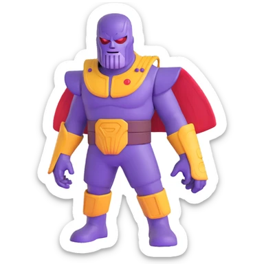 Purple villain Thanos wearing red Squid Game guard mask sticker