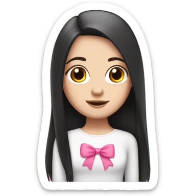 white girl, cute with black long straight hair with pink bow sticker
