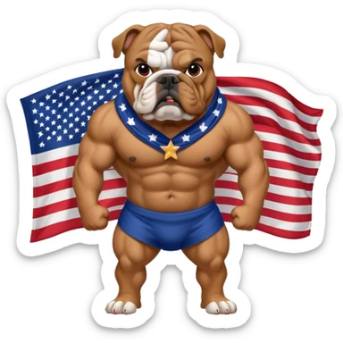 Bulldog with a USA flag over him sticker