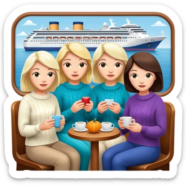 5 white ladies knitting on a cruise ship sticker