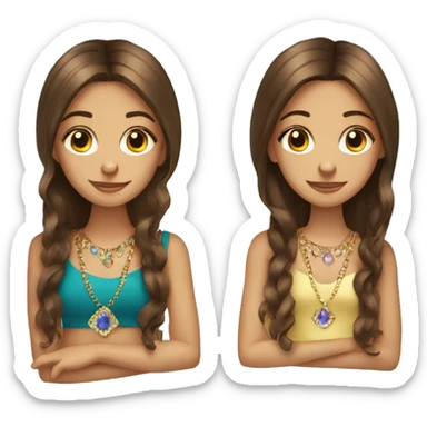 Brown hair teen girls twins with jewelry pretty  sticker