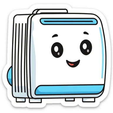 Cute cartoonish air conditioner with smiling face blowing cold air sticker