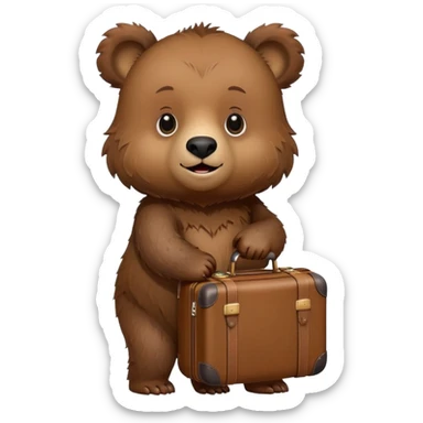 Baby Grizzly bear with a suitcase sticker