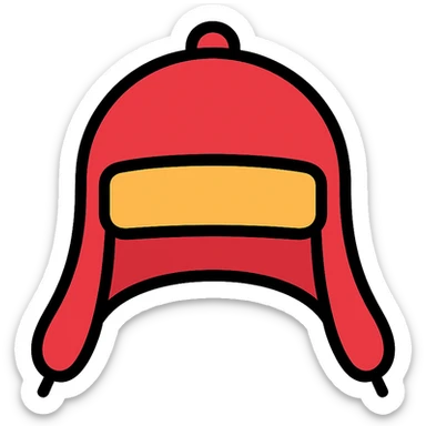 red hunting hat with ears, icon style, vivid colors sticker