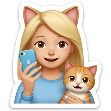 Girl crying laughing at a funny cat video on her phone sticker