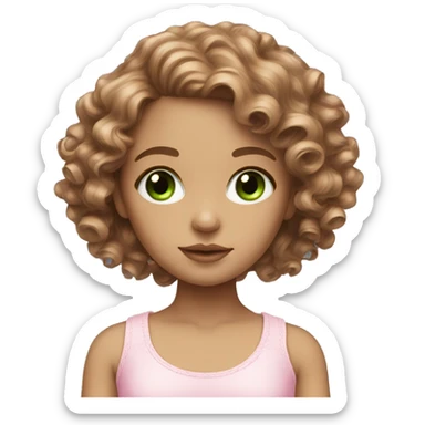 Green doll eyes, brown hair wavy curly, feminine, pink, girl, angelic sticker