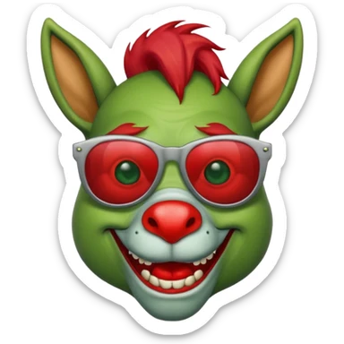 Zombie donkey with sun glasses and red hair and joker nose hungry  sticker