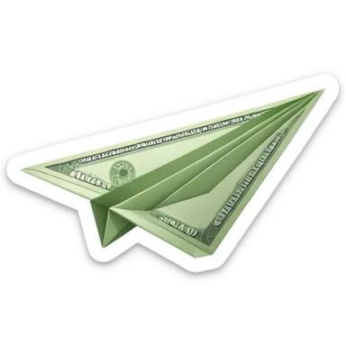 Paper plane made of money side view sticker