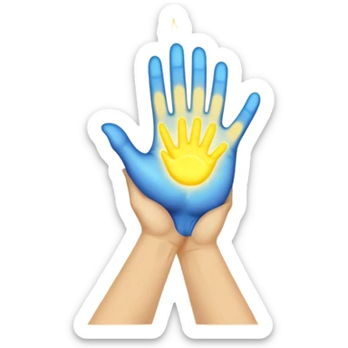 a hand being held by a glowing blue hand and a glowing yellow hand souls sticker